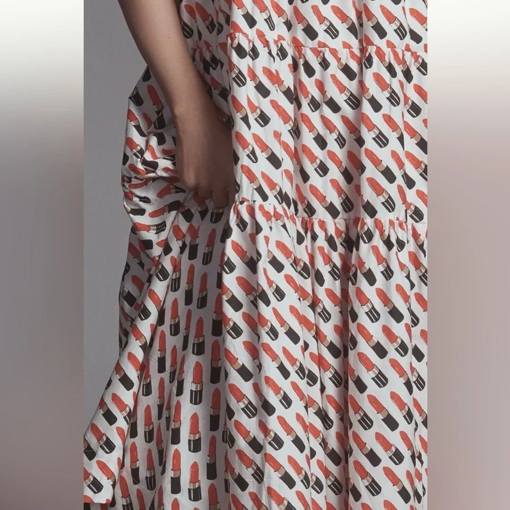 NWT Anthropologie The Helena Square-Neck Smocked Tiered Midi Dress Sz M - Picture 4 of 10